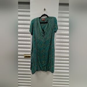 Ritu Kumar Turquoise and Amber Patterned Silk Dress